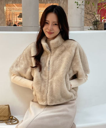 Benuz Eco Fur Mink Semi Polar Zip-Up Jacket